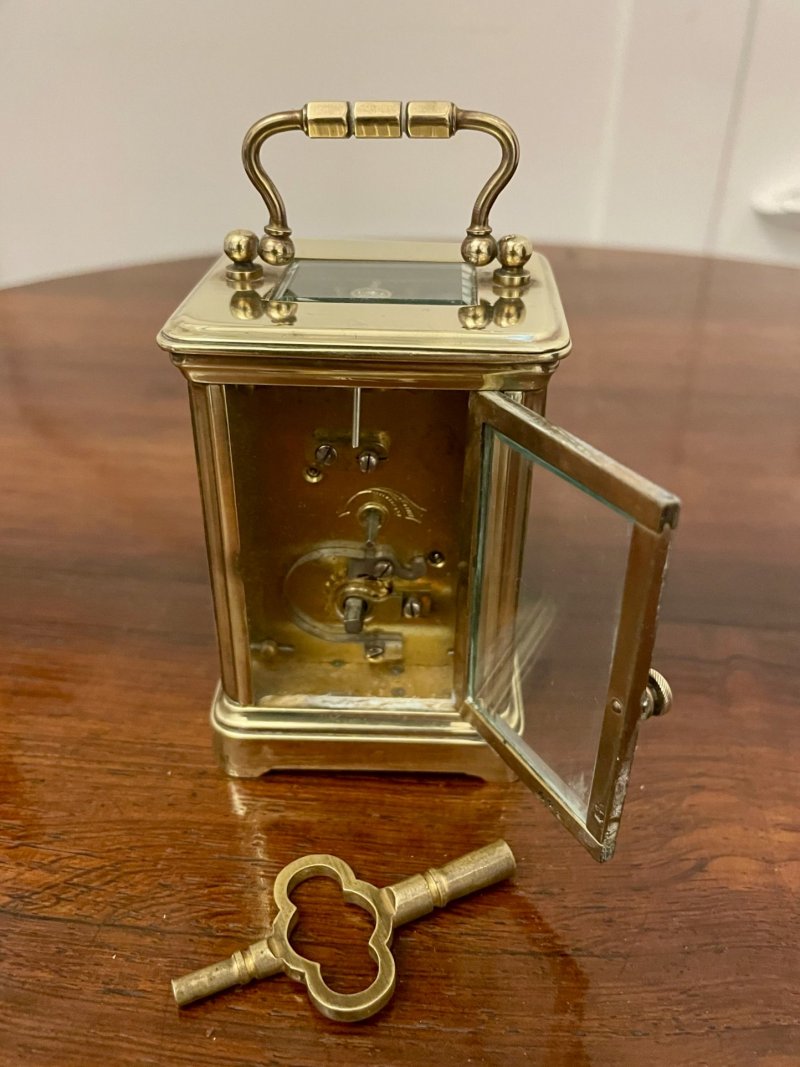 Antique Edwardian Quality Miniature Brass Carriage Clock By J C Vickery, London - Image 8